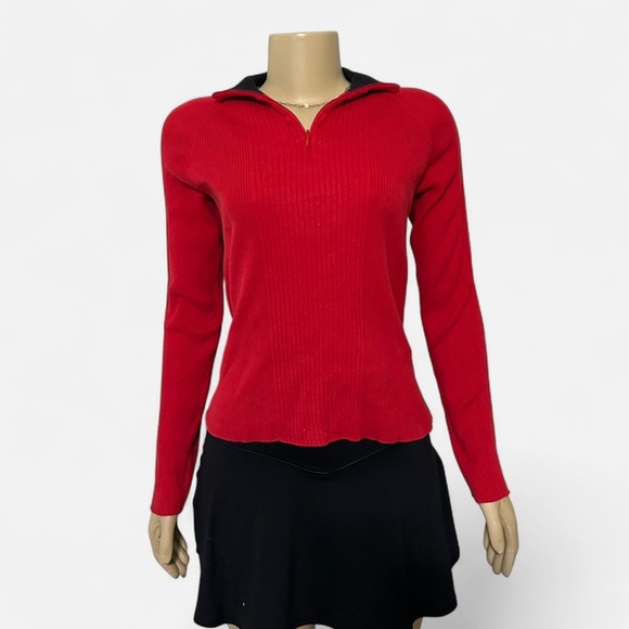 Ralph Lauren Red Fitted Polo Quarter Zip Sweater - Picture 1 of 4